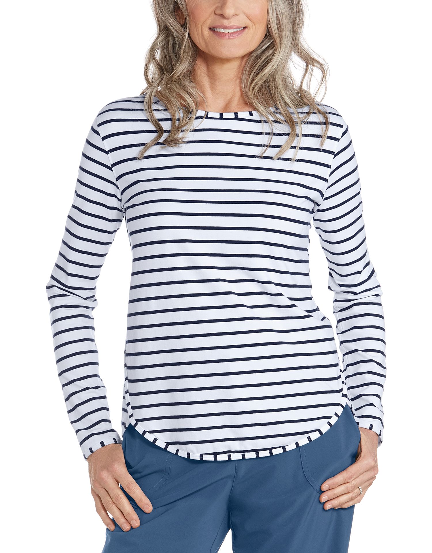 Coolibar - UV Shirt für Damen - Langärmlig - Heyday - Weiß/Navy
