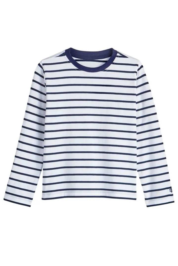 Coolibar - UV Shirt für Kinder - Langarm - Coco Plum Everyday - Einfarbig - Streifen - Weiß/Navy Blau