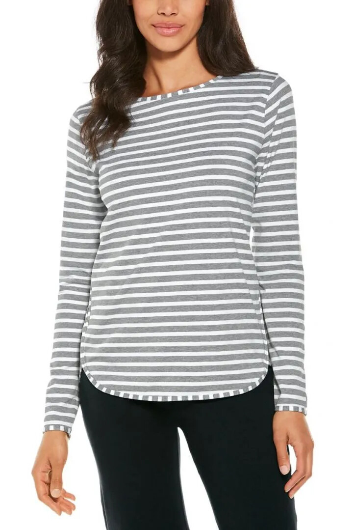 Coolibar - UV Side Split Shirt für Damen - Langarm - Heyday - Streifen - Grau/Weiß 
