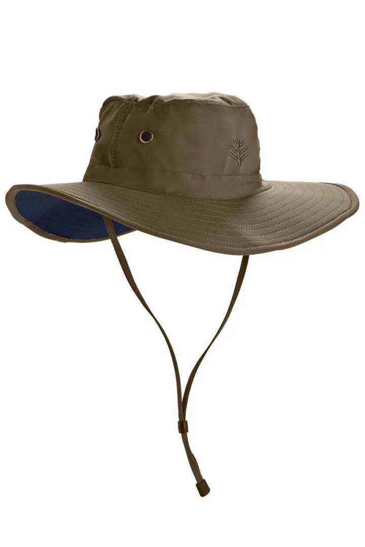 Coolibar - UV-Hut mit weiter Krempe für Herren - verformbar - Leo - Khaki/Navyblau