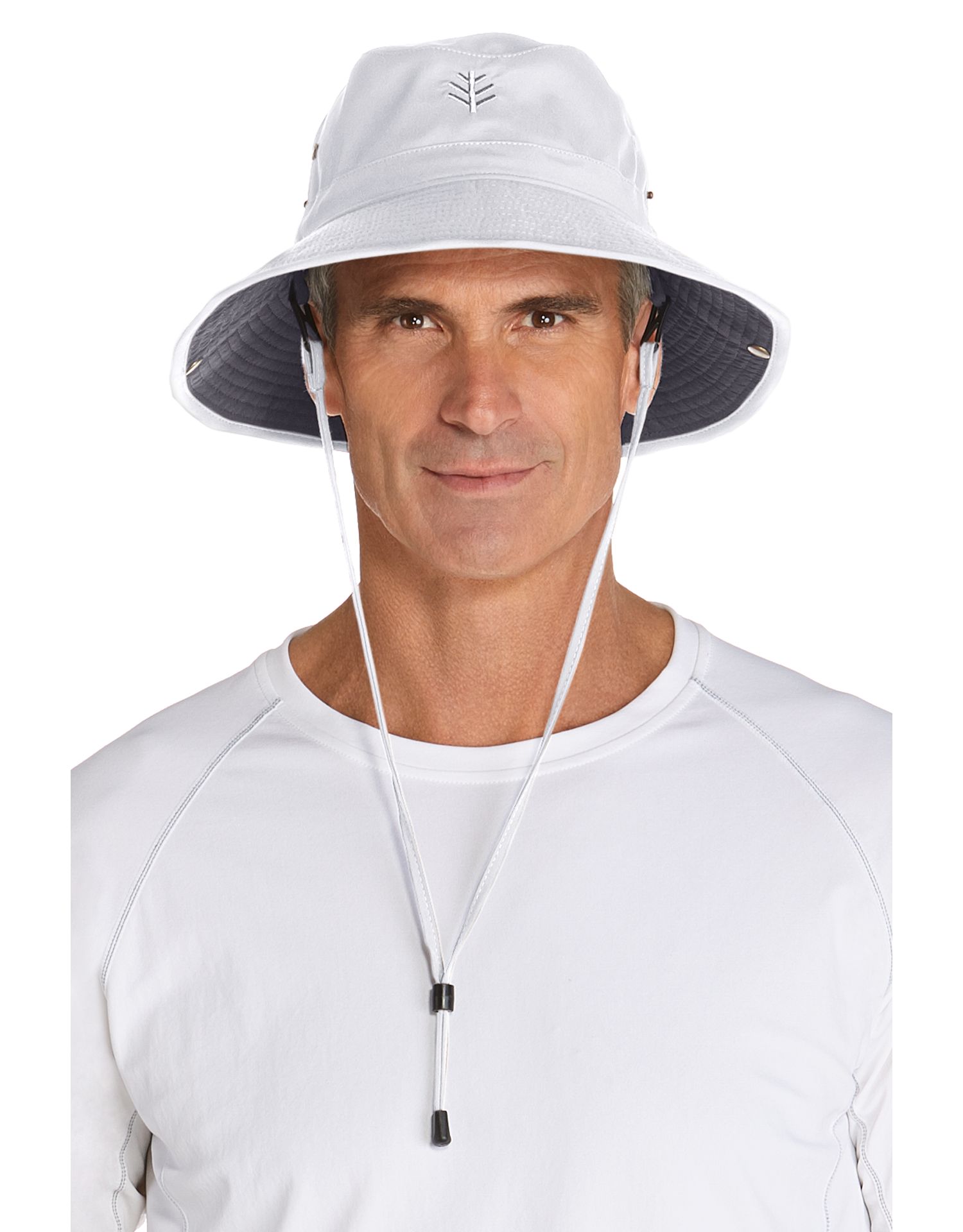 Coolibar - Federleichter UV Bucket Hut für Herren - Chase - Weiß/Carbon
