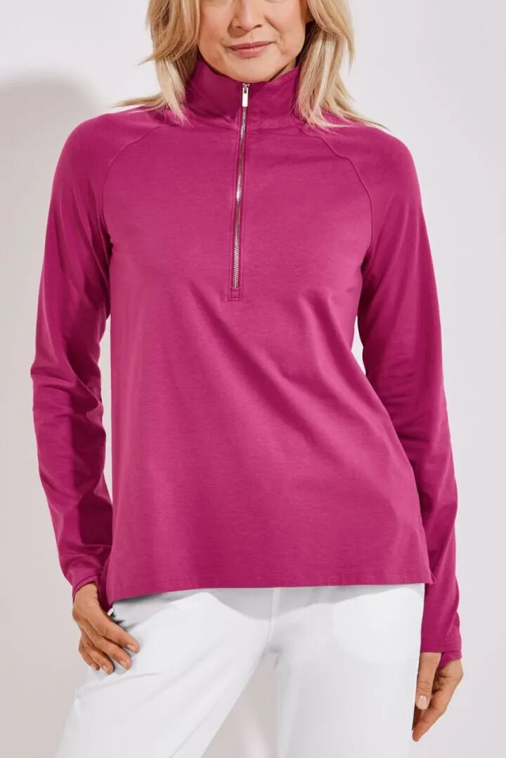 Coolibar - UV Pullover mit Quarter Zip für Damen - Coconut Keys - Einfarbig - Rosa