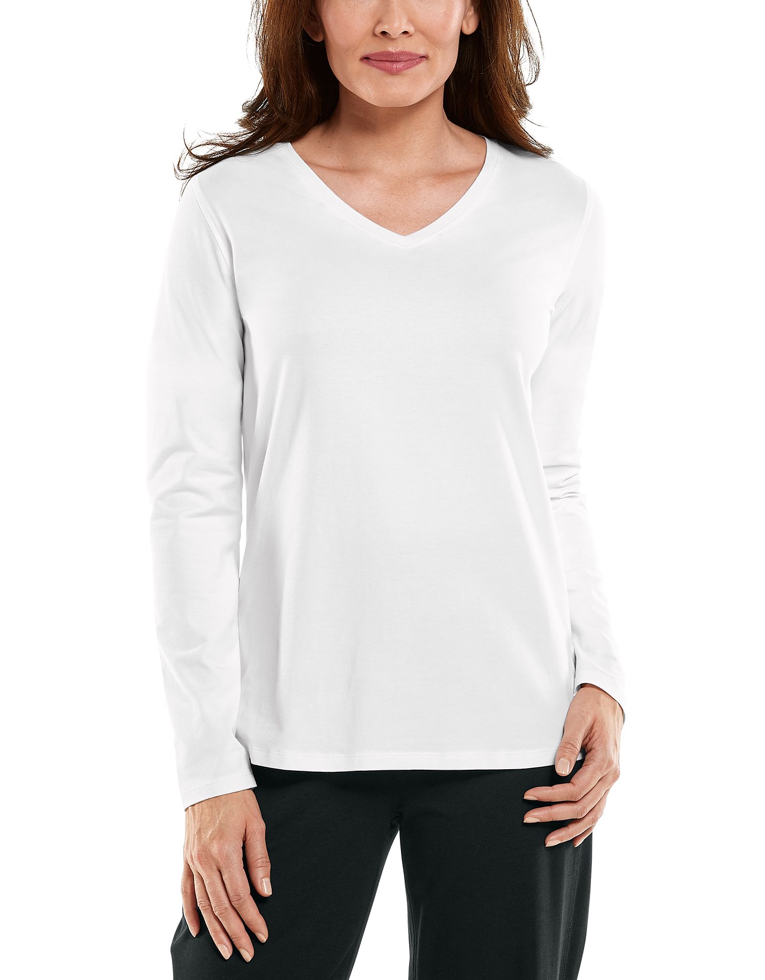 Coolibar - UV Shirt für Damen - V-Neck Langarmshirt - Morada - Weiß