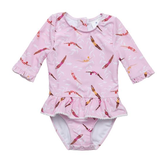 Snapper Rock - UV-Badeanzug für Babys und Mädchen - Langarm - Diving Diva - Rosa