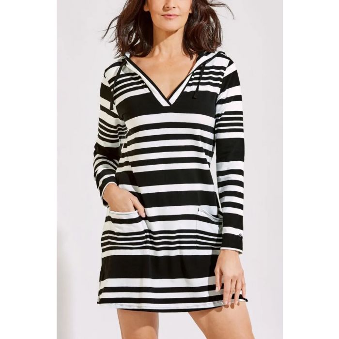 Coolibar - UV Beach Cover-Up Kleid für Damen - Catalina - Streifen - Schwarz/Weiß 