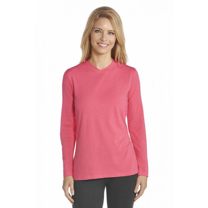 Coolibar - UV V- Hals T-Shirt Damen - Koralle