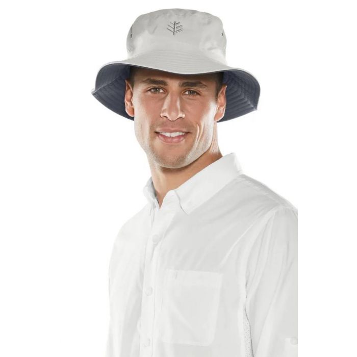 Coolibar - Wendbarer UV-Buckethut für Erwachsene - Landon - Hellbeige/Grau  