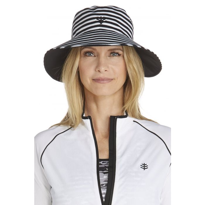 Coolibar - UV-Schutz Wende-Schwimmhut für Damen - Schwarz/Weiß gestreift