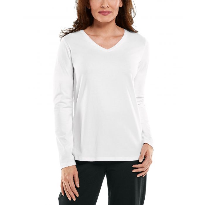 Coolibar - UV Shirt für Damen - V-Neck Langarmshirt - Morada - Weiß