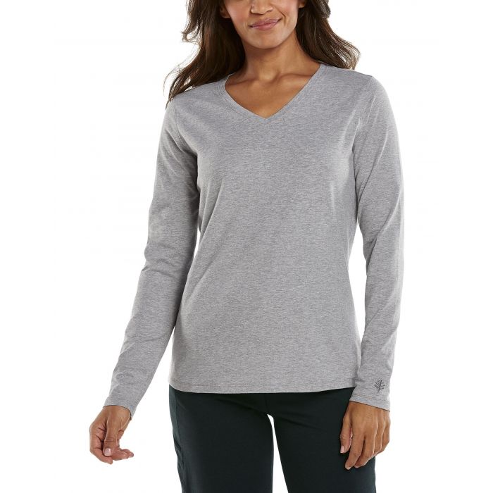 Coolibar - UV Shirt für Damen - V-Neck Langarmshirt - Morada - Grau