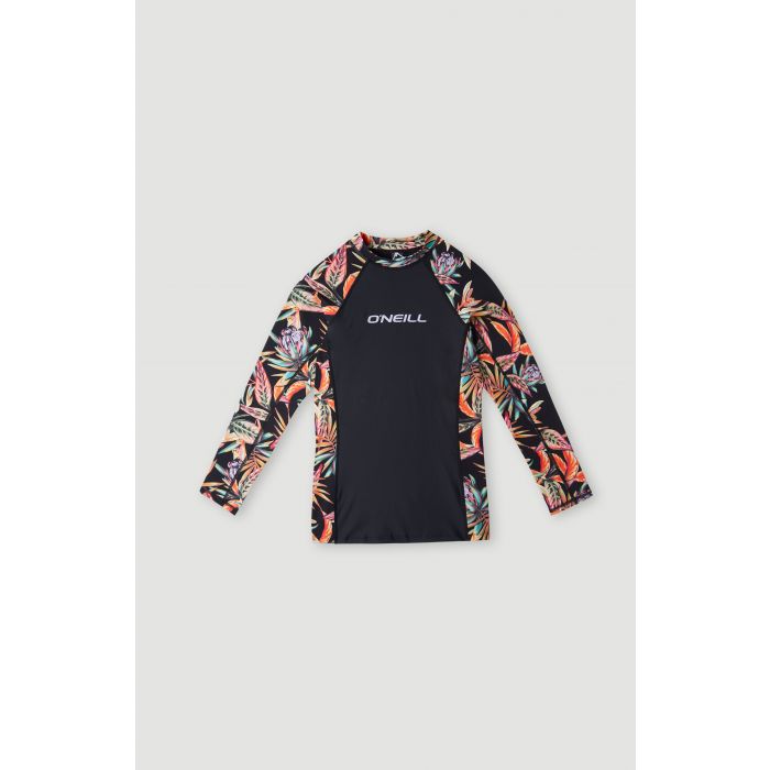 O'Neill - UV-Badeshirt mit langen Ärmeln für Mädchen - UPF50+ - Printed Skin - Black Tropical Flower