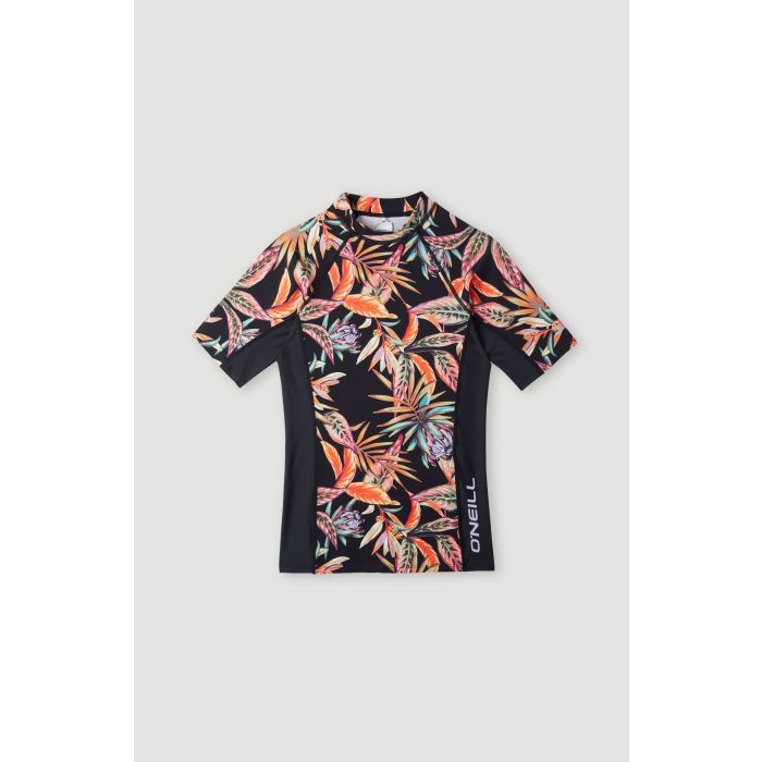 O'Neill - UV-Badeshirt mit kurzen Ärmeln für Mädchen - UPF50+ - Printed Skin - Black Tropical Flower