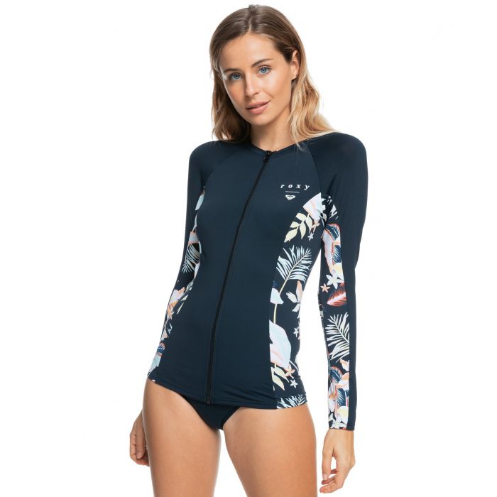 Roxy - UV-Badeshirt mit Reißverschluss für Damen - Beach Classics - Anthrazit/Geblümt