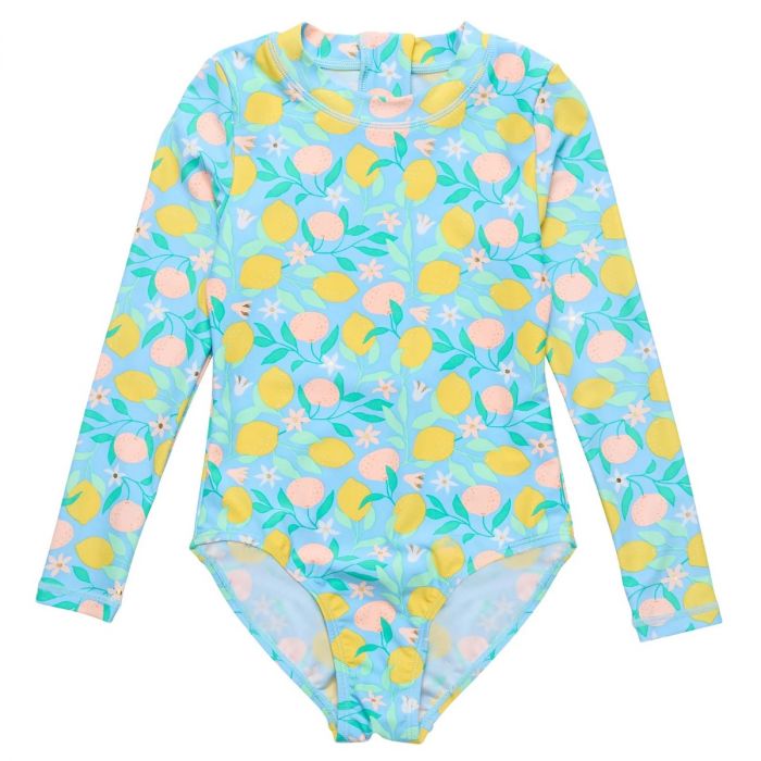 Snapper Rock UV Badeanzug fur Madchen Langarm UPF50 Lemon Drops Blau Gelb G60036L UV Fashions