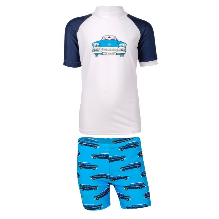 JUJA - UV-Badeset für Jungen - Oldtimer - Weiß/Blau