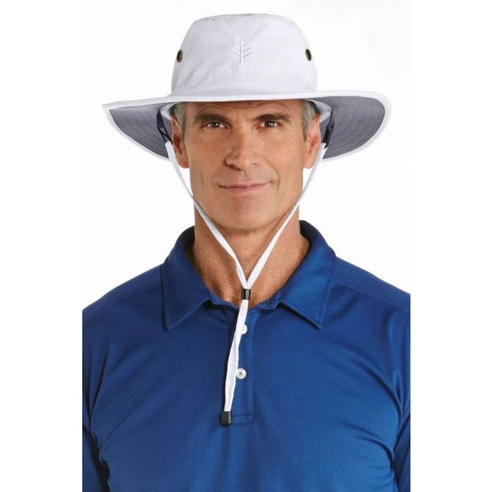 Coolibar - UV-Hut mit weiter Krempe für Herren - verformbar - Leo - Weiß/Grau