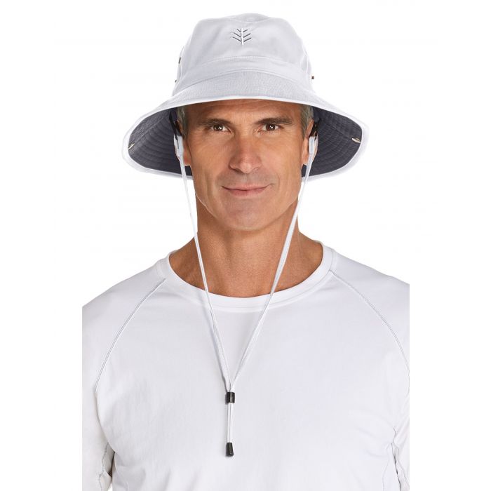 Coolibar - Federleichter UV Bucket Hut für Herren - Chase - Weiß/Carbon