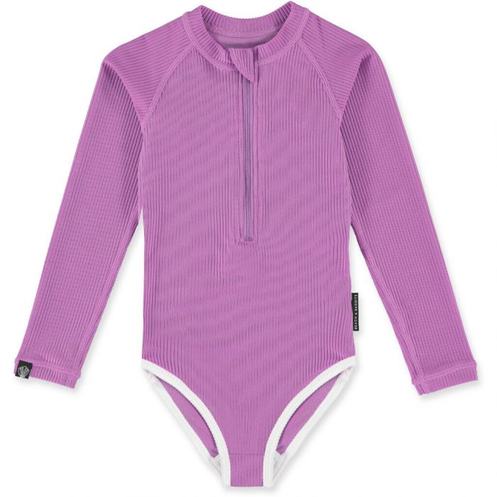 Beach & Bandits - UV-Badeanzug für Mädchen - Ribbed Langarm - UPF50+ - Orchid - Lila
