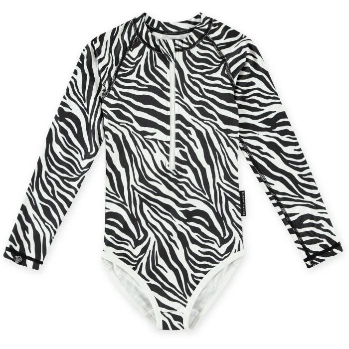 Beach & Bandits - UV-Badeanzug für Mädchen - Langarm - UPF50+ - Zebra Fish - Schwarz/Weiss