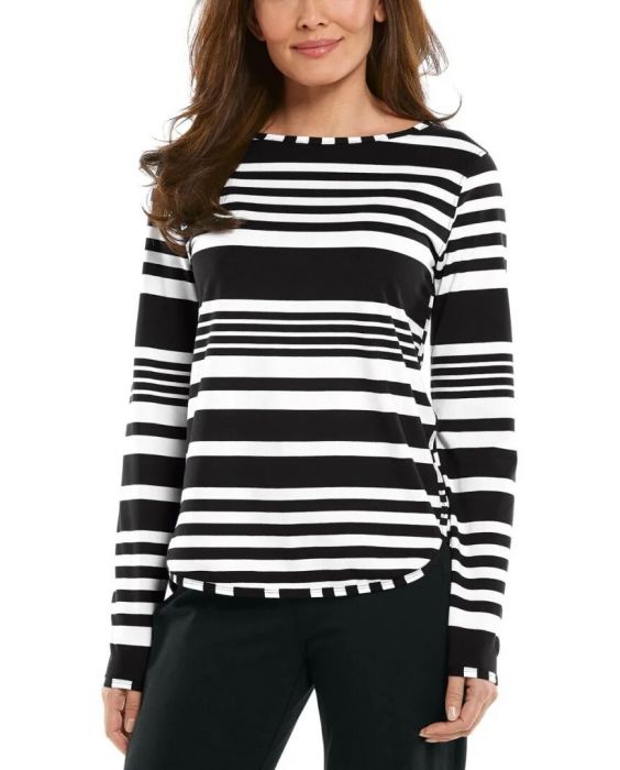 Coolibar - UV Side Split Shirt für Damen - Langarm - Heyday - Streifen - Schwarz/Weiß 