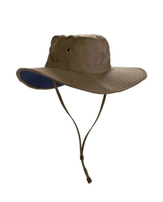 Coolibar - UV-Hut mit weiter Krempe für Herren - verformbar - Leo - Khaki/Navyblau