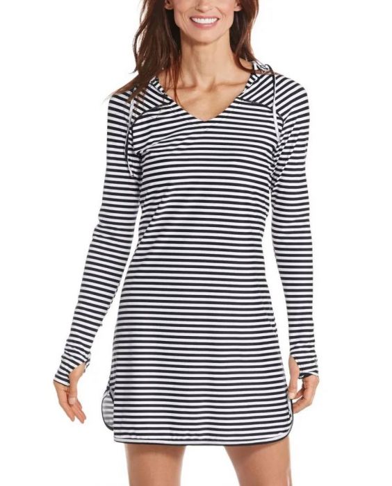 Coolibar - UV-Schwimmanzug für Damen - Seacoast - Streifen - Schwarz/Weiß