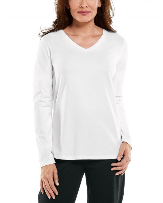 Coolibar - UV Shirt für Damen - V-Neck Langarmshirt - Morada - Weiß