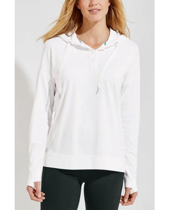 Coolibar - UV Henley Kapuzenpulli für Damen - LumaLeo - Einfarbig - Weiß 