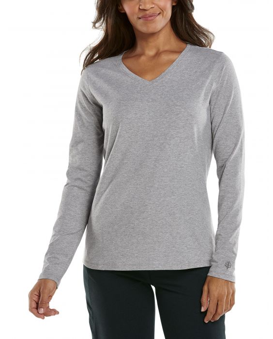Coolibar - UV Shirt für Damen - V-Neck Langarmshirt - Morada - Grau