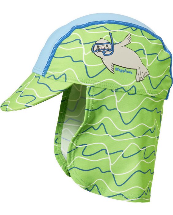 Playshoes - UV-Kappe mit Nackenschutz für Kinder - Robbe - Blau / Grün