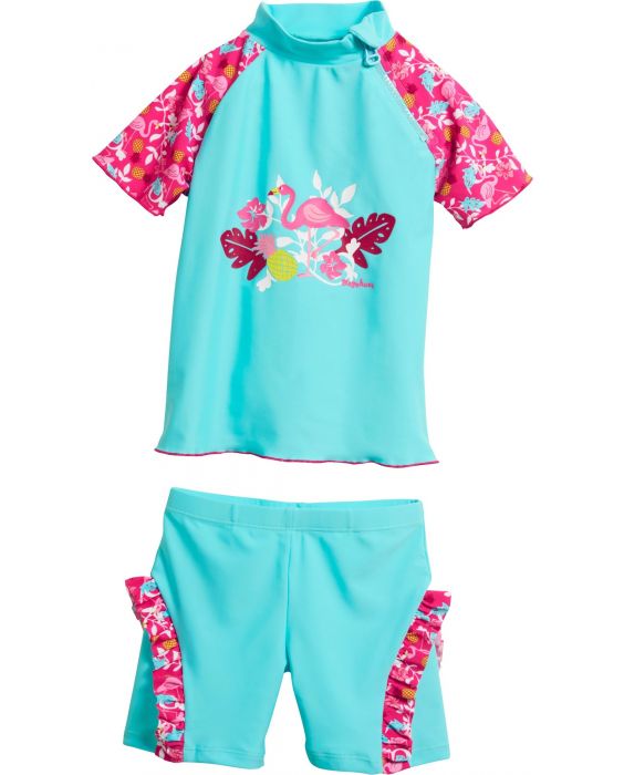 Playshoes - UV-Badeanzug Zweiteiler für Mädchen - Flamingo - Aqua / pink