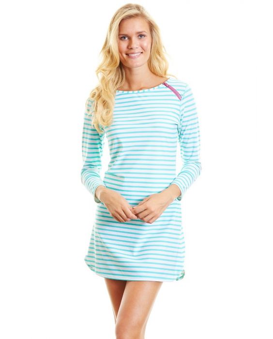 Cabana Life - UPF50+ Zipper Swim UV-Kleid- Green Stripe- Large