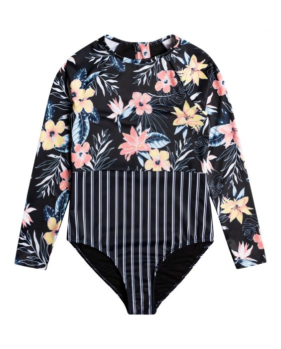 Roxy - UV-Badeanzug für Mädchen - Flower Addict mit halbem Reißverschluss - Langarm - Anthrazit/Tropical Breeze