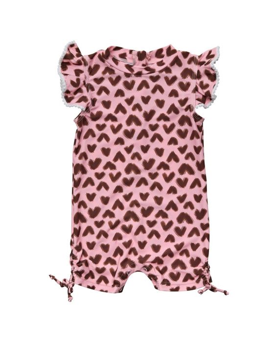 Snapper Rock - UV-Badeanzug für Babys - Kurzer Flatterarm - Wild Love - Rosa