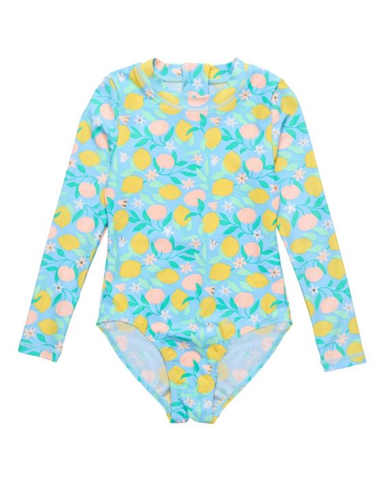 Snapper Rock - UV-Badeanzug für Mädchen - Langarm - UPF50+ - Lemon Drops - Blau/Gelb