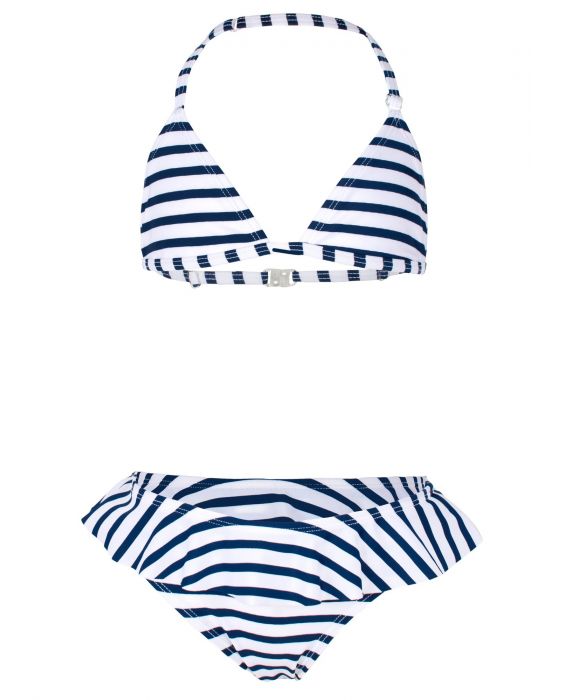 JUJA - Bikini für Mädchen - Stripy Ruches - Weiß/Blau