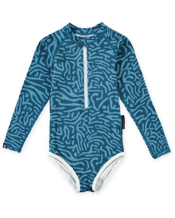 Beach & Bandits - UV-Badeanzug für Mädchen - Langarm - UPF50+ - Deep Ocean - Plastic Soup Foundation - Blau