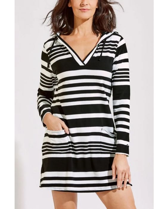 Coolibar - UV Beach Cover-Up Kleid für Damen - Catalina - Streifen - Schwarz/Weiß 
