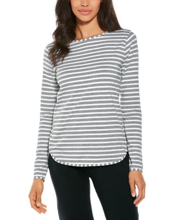 Coolibar - UV Side Split Shirt für Damen - Langarm - Heyday - Streifen - Grau/Weiß 
