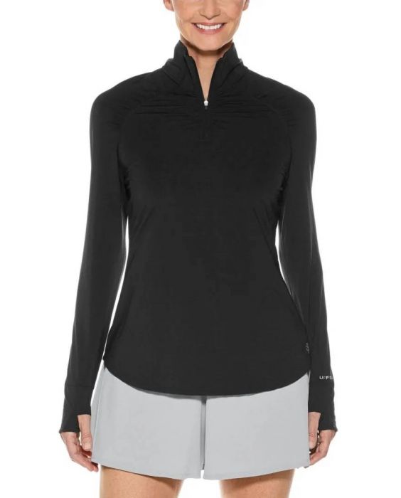 Coolibar - UV-Weste mit Viertelreißverschluss für Damen - Arabella - Diamond Jacquard - Schwarz