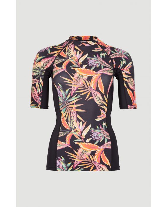 O'Neill - UV-Badeshirt mit kurzen Ärmeln für Frauen - Anglet - UPF50+ - Black Tropical Flower