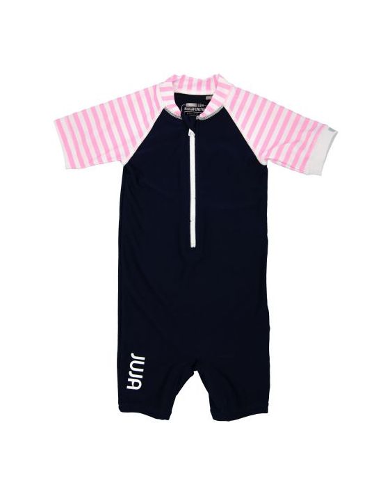 JUJA - UV-Schwimmanzug für Babys - Kurzärmlig - Stripy - Dunkelblau/Pink