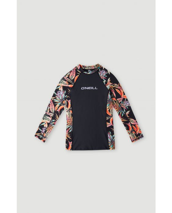 O'Neill - UV-Badeshirt mit langen Ärmeln für Mädchen - UPF50+ - Printed Skin - Black Tropical Flower