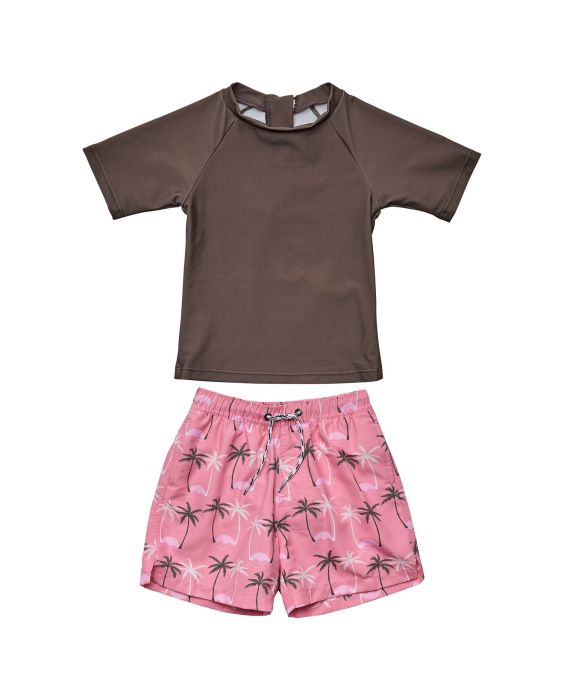 Snapper Rock - UV-Badeset für Babys - Kurzarm - Palm Paradise - Braun/Rosa