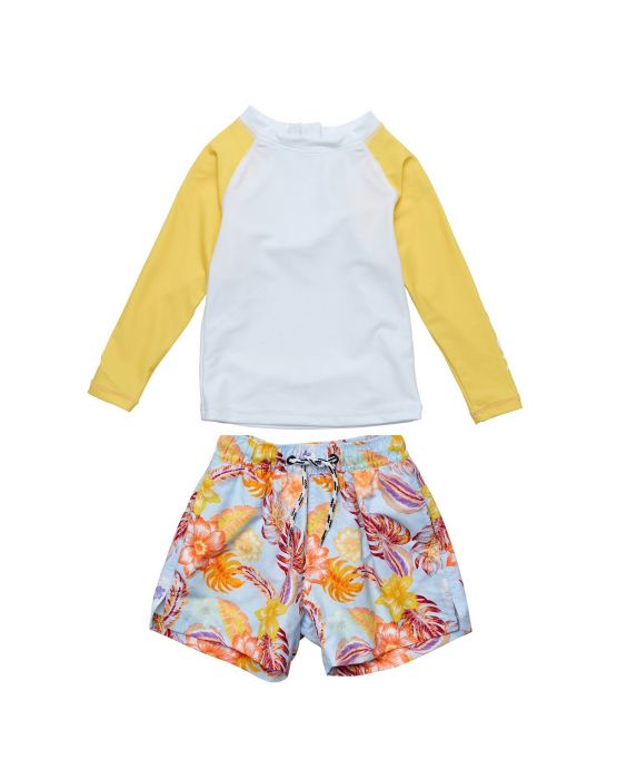 Snapper Rock - UV-Badeset für Babys - Langarm - Boho Tropical - Weiß/Gelb