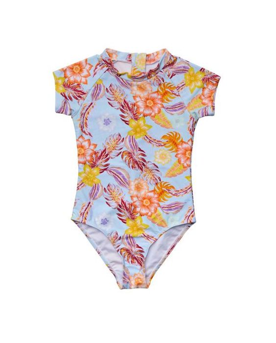 Snapper Rock - UV-Badeanzug für Mädchen - Kurzarm - Boho Tropical - Blau