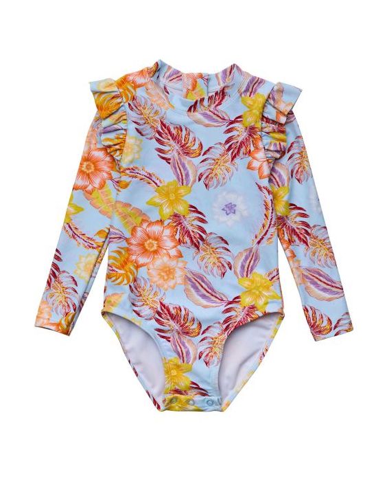 Snapper Rock - UV-Badeanzug für Mädchen - Langarm - Boho Tropical - Blau