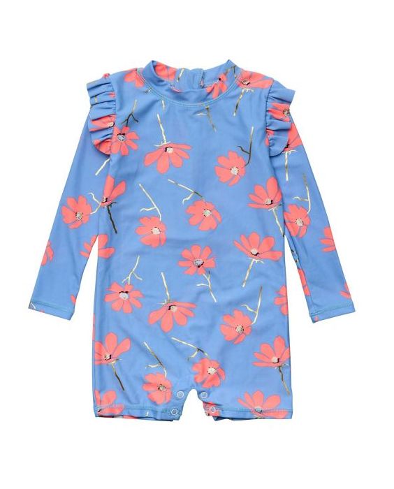 Snapper Rock - UV-Badeanzug für Babys - Langarm - Beach Bloom - Blau/Rosa