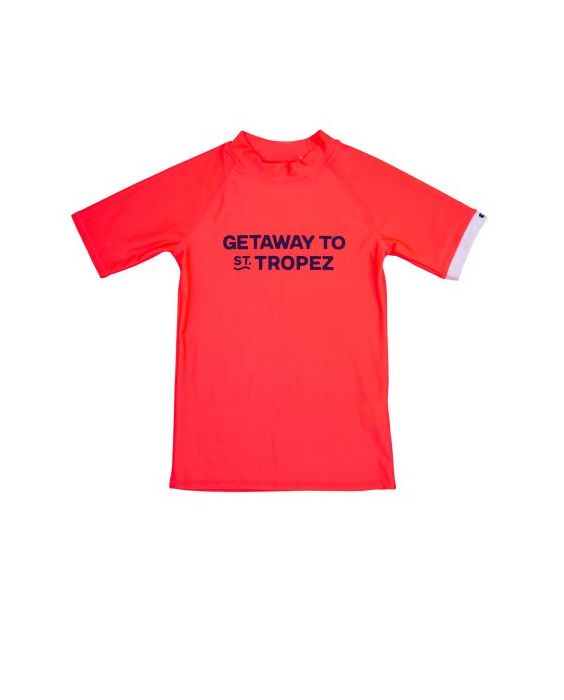 JUJA - UV-Badeshirt mit kurzen Ärmeln für Kinder - Hoch visuell - UPF50+ - St. Tropez - Neonkoralle