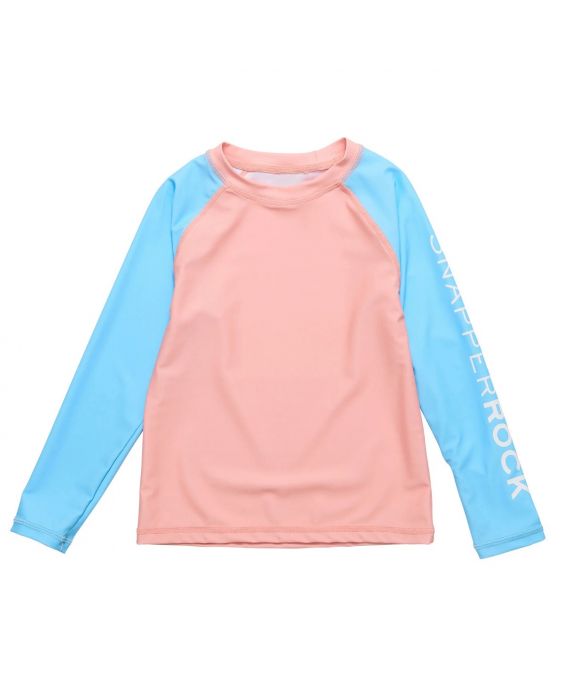 Snapper Rock - UV-Rash-Top für Kinder - Langarm - UPF50+ - Farbblock - Pfirsich/Blau